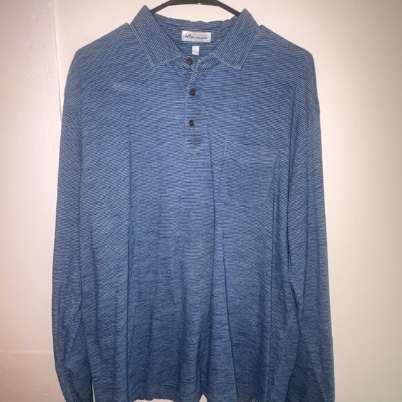 Peter Millar Solid Stretch Jersey Long Sleeve Polo Heathered Blue Knit Large - Picture 3 of 11